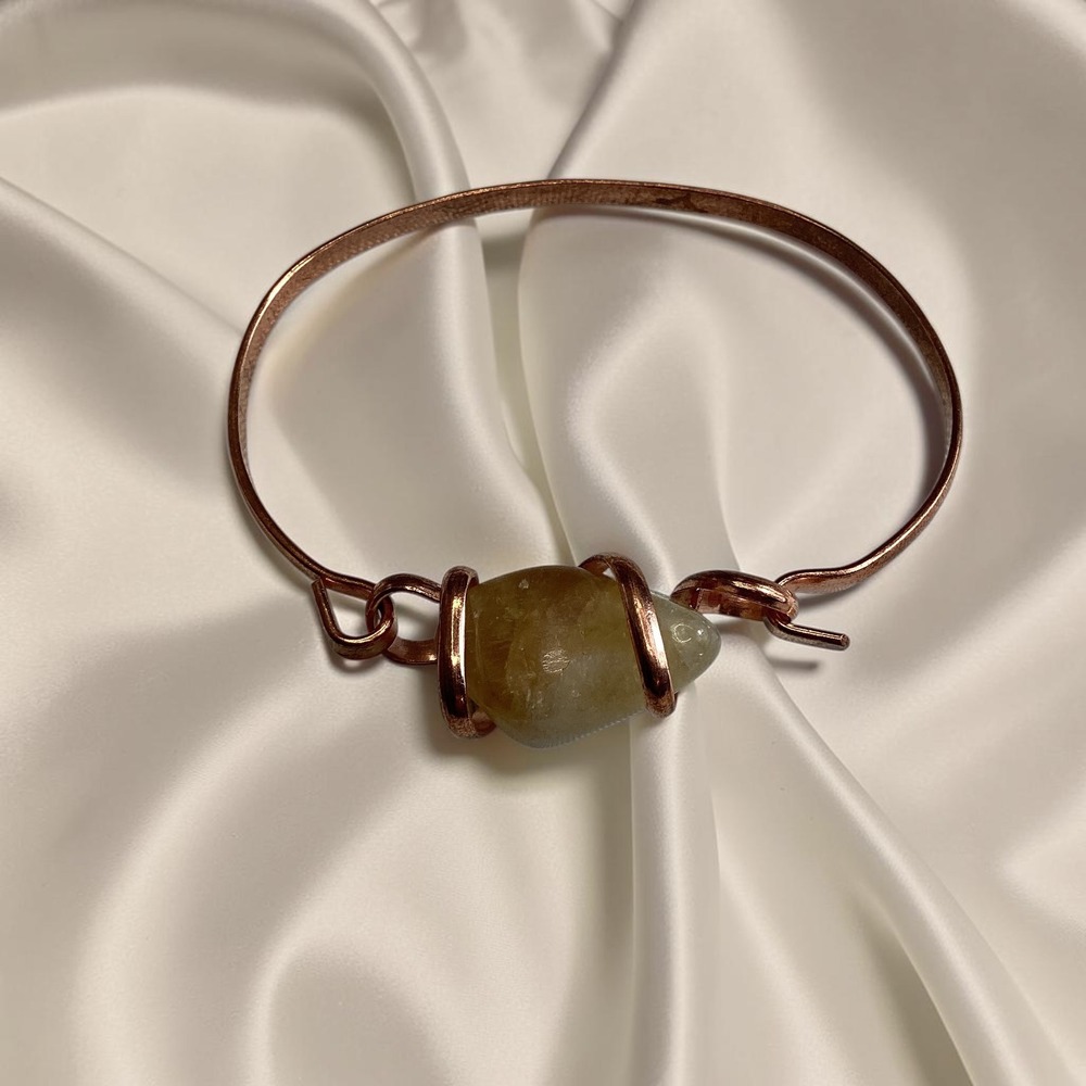 Handmade Mexican Copper Bangle Bracelet Citrine Stone Artisan Jewelry Size 7